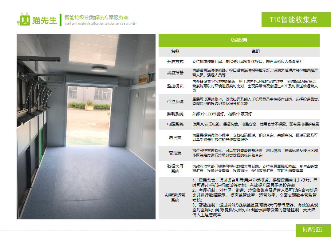 貓先生智能垃圾分類房，定時定點垃圾收集站 ，垃圾房功能說明